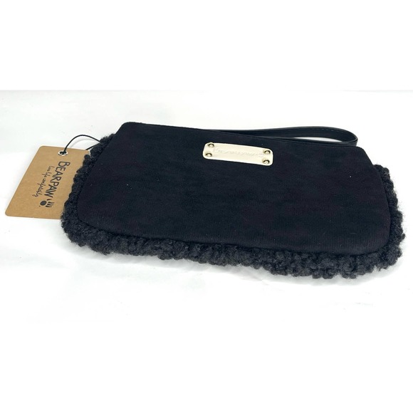 NEW Bearpaw BLACK WRISTLET Faux Suede & Sherpa Handbag Purse Gold Zip NWT - Picture 6 of 8
